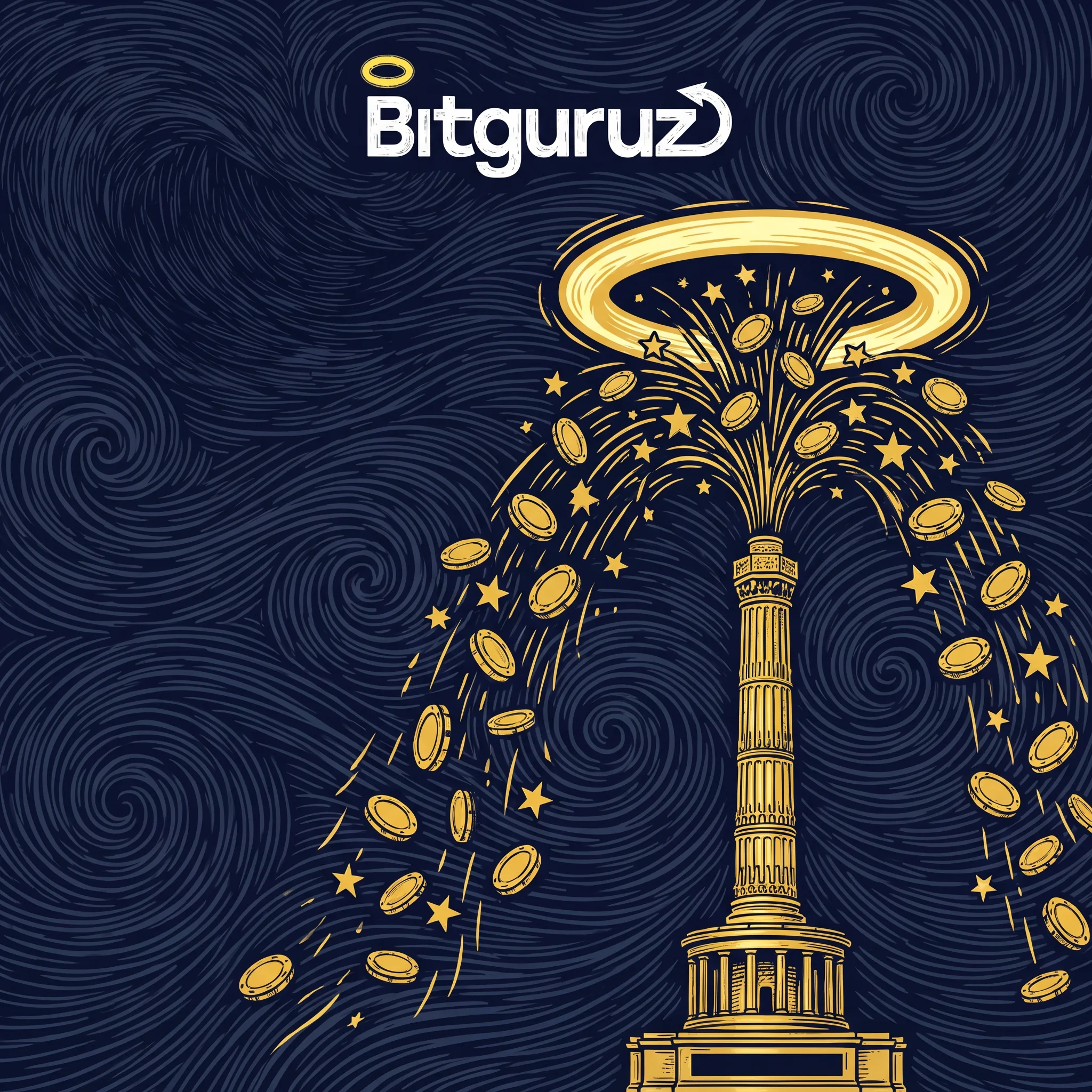 Goldene Münzen und ein Ring über der Berliner Siegessäule